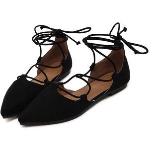 NEW Charles Albert Elegant Black Lace-Up Women's Pointed Flats
